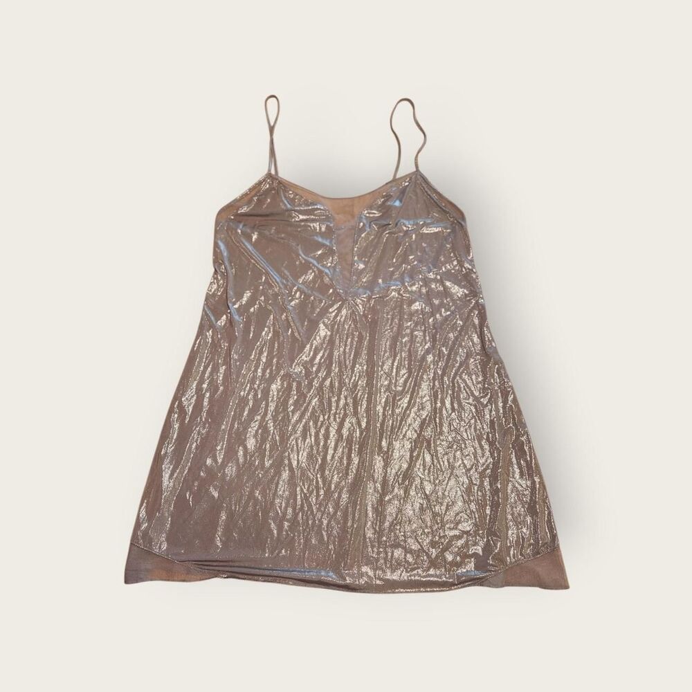 VTG early 2000s Victoria's Secret metallic silver mesh detail mini slip dress
